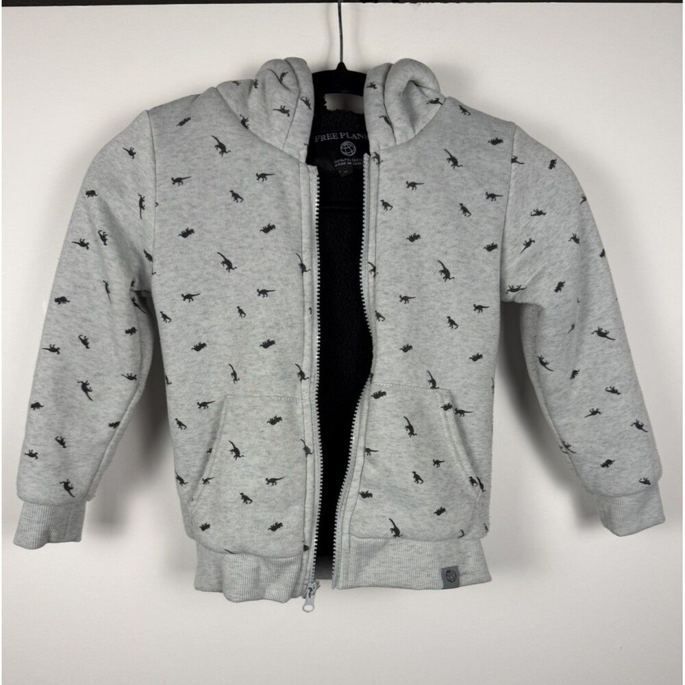 Free Planet Fleece Lined Boys Hoodie Size 5 Gray Jacket Soft